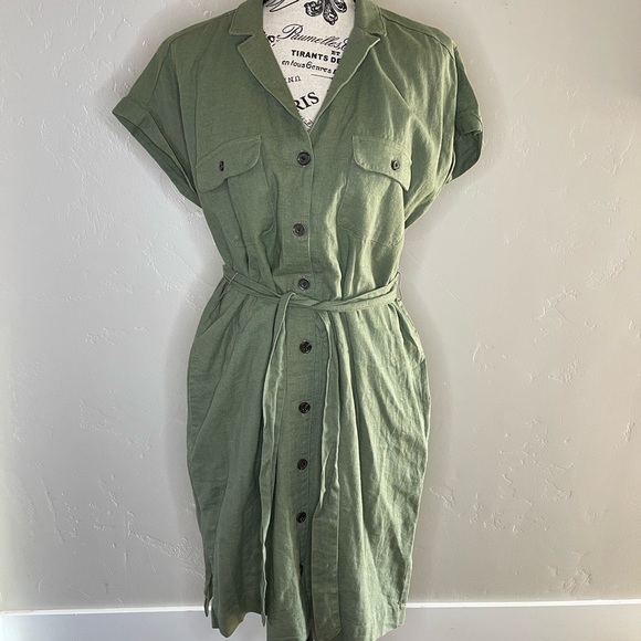 NWT Old Navy green collared button dress, tie waist with pockets! Size Medium - Picture 2 of 16